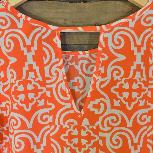 Buttons Geometric Print 3/4 Sleeve Dress Shirt - Picture 9 of 12